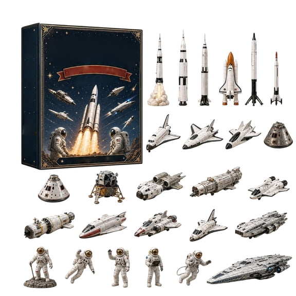 Aximioll Space Rocket Adventure Advent Calendar 2026, 24 Days of Christmas Countdown Calendar with 24Pcs Space Rockets 2D Acrylic Hanging Ornaments, Xmas Gift for Kids Adults Space Fans