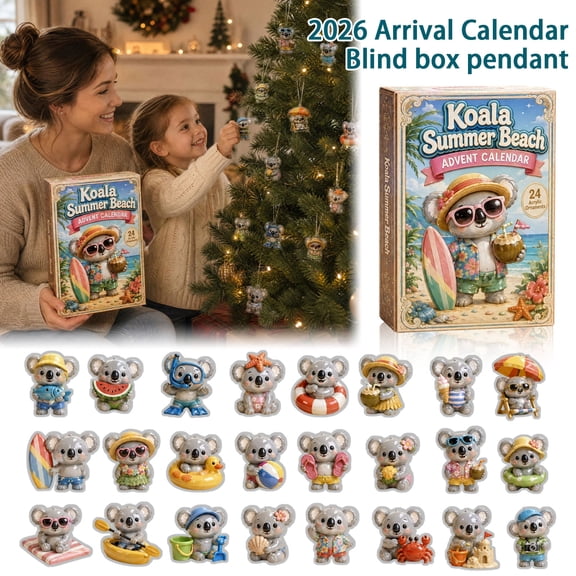Aximioll Tropical Beach Koala Christmas Advent Calendar, 24 Daily Door Reveals of Flat 2D Acrylic Koala Ornaments, Holiday Keepsake Gift for Koala Lovers and Tree Display