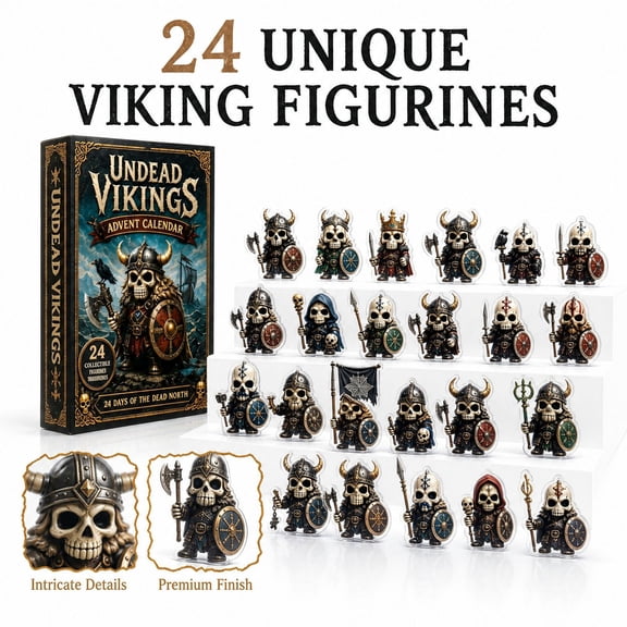 Aximioll Undead Viking Warrior Christmas Advent Calendar, 24 Daily Reveals of Acrylic Skeleton Standees with Weapons, Norse Fantasy Desktop Display and Holiday Gifting