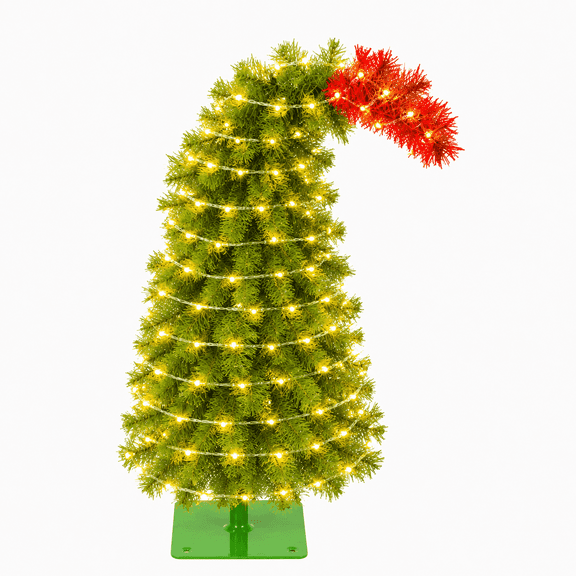 Aximioll Whimsical Bent Top Christmas Tree 24", Pre-Lit Christmas Tree with 8 Lighting Modes LED Lights with Stand, Christmas Tree Holiday Decoration Xmas Party Decor Gift for Home, Green