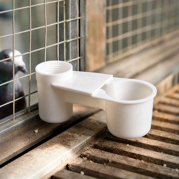 Aximioll White Bird Double Water Feeder, Plastic Automatic Pigeon Water Dispenser, Bottle Connect Drinking Cup, Bird Cage Accessory for Pigeons, Parrots