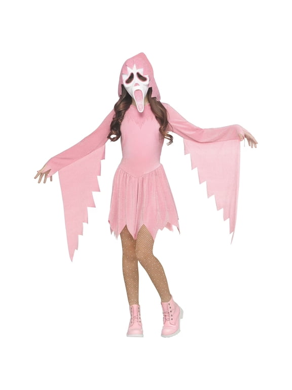 Women Halloween Ghost Face Cosplay Dress, Pink Glitter Hooded Ghost Costume, Pop Halloween Fancy Dress Role Play Outfit, Women's Halloween Party Stage Performance Dress, Pink/L