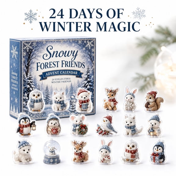 Aximioll Woodland Animals Christmas Advent Calendar, 24 Daily Reveals of 3D Winter Forest Animal Figures in Knitwear, Holiday Tabletop Display and Nature Collectible Gift