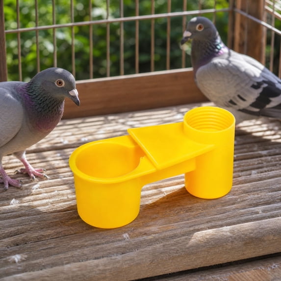 Aximioll Yellow Bird Double Water Feeder, Plastic Automatic Pigeon Water Dispenser, Bottle Connect Drinking Cup, Bird Cage Accessory for Pigeons, Parrots