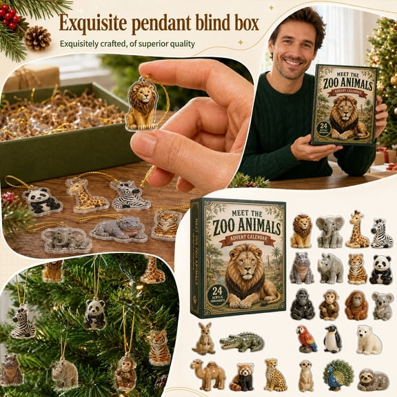 Aximioll Zoo Animals Christmas Advent Calendar, 24 Daily Reveals of Miniature Lions Elephants Giraffes and Pandas, Holiday Display Figures for Animal Lovers and Kids