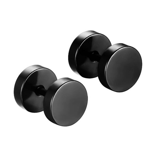Axio 1 Pair of Men's Stainless Steel Round Dumbbell Earrings Ear Piercing Studs Fashion Clip On Earrings Jewelry for Men (Black)