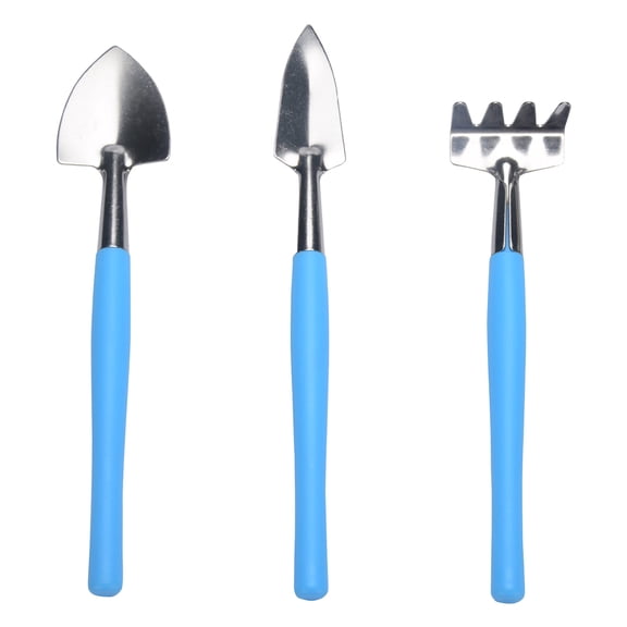 1 Set/3 Pcs Garden Tool Iron Shovel Rake Color Anti-skid Plastic Hand Tools for Flowerpot (Blue)