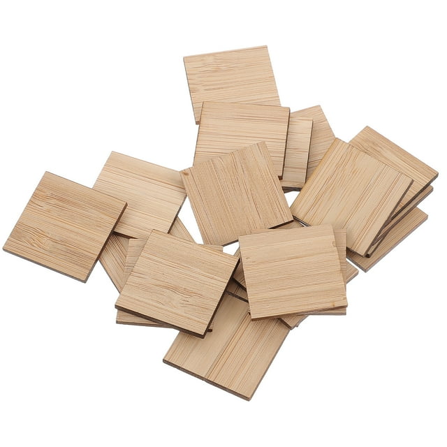 Axio 25Pcs Unfinished Bamboo Slices DIY Square Bamboo Pieces DIY Blank