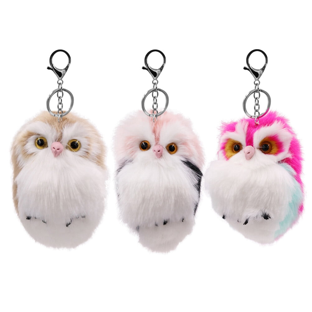 Axio 3pcs Adorable Fluffy Owl Shape Keychain Creative Key Rings Bag