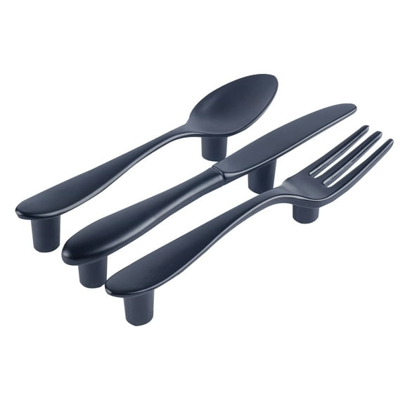 3pcs Tableware Shape Furniture Handle Creative Cutter Fork Door Handle Zinc Alloy Cabinet Handle (Black)