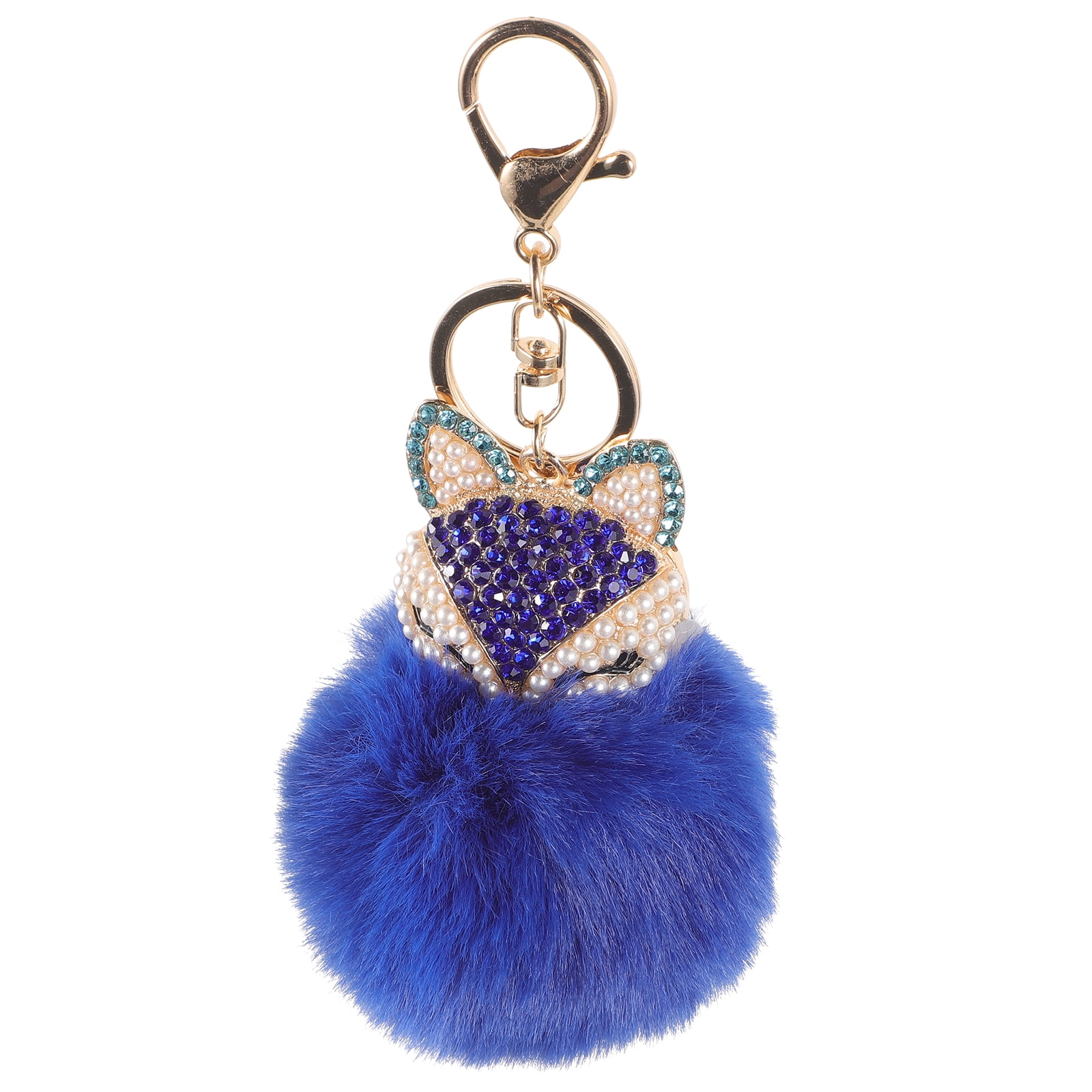 Axio Fluffy Ball Keychain with Pearls Rhinestones Inlay Key Chain for