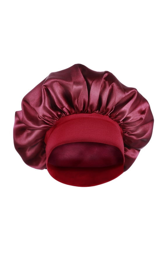 Healifty Wide Side Elastic Nightcap Satin Sleeping Hair Loss Caps Chemotherapy Hats with Elastic Band for Women and Girls ( 56-58CM Dark Red)