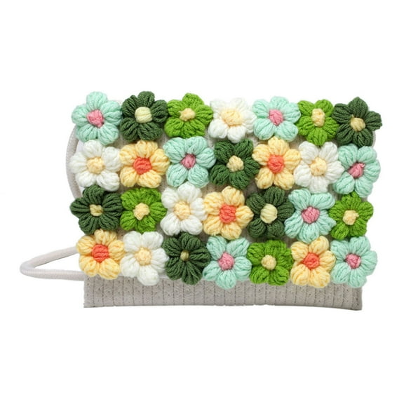 OUNONA Handwoven Beach Shoulder Bag with Flower Decoration Crossbody Purse for Women