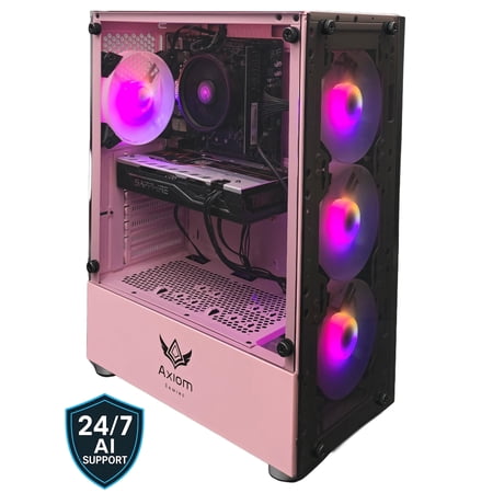 Axiom Gaming® Stardust Gaming PC Desktop – AMD Ryzen 5, 16GB DDR4, 512GB SSD, RX 580, WiFi, Windows 11 Home, pink