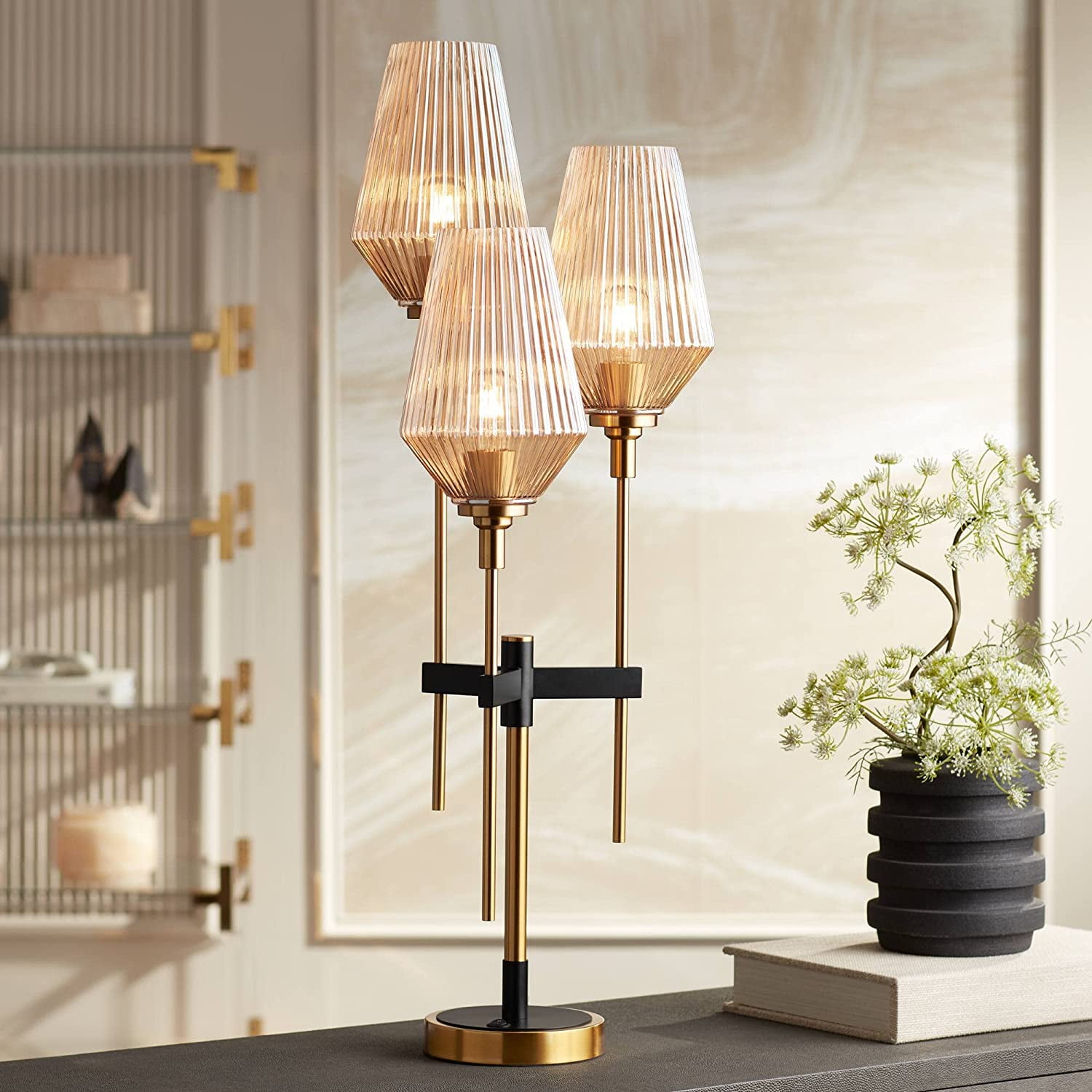 Axiom Modern Console Table Lamp 39" Tall Brass Gold Black Metal ...