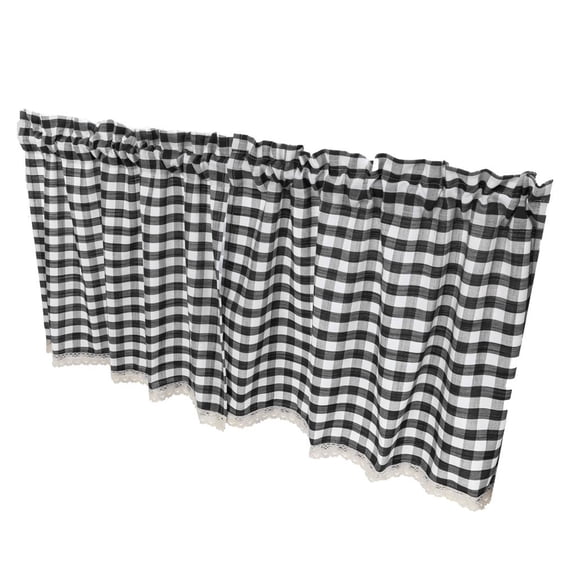 Axioma 1 Piece Kitchen Curtain Cotton Check Cafe Short Curtains for Coffee Shop 51x16'' Black