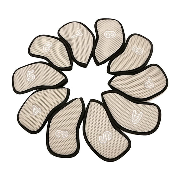 Axioma 10Pcs/Pack Meshy Golf Iron Covers Set Golf Club Head Cover Golf Iron Head Covers Set Protective Fit Most Irons Soft Waterproof silver