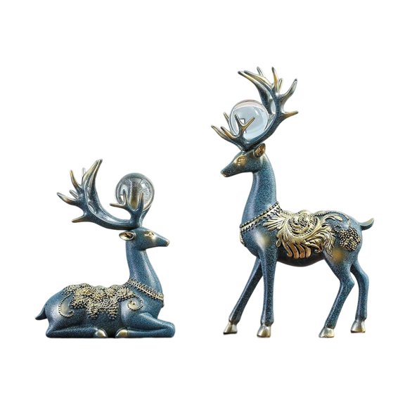 Axioma 2 Couples Deer Statues Standing And Couples Reindeer Figurines Animal Decorative Blue