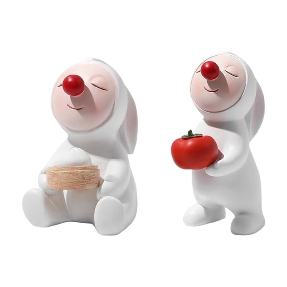Axioma 2 Pieces Bunny Figurines Red Nose Rabbit Statues for Home Easter Decoration