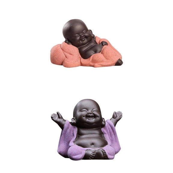 Axioma 2-pack Cute Ceramic Smiling Little Monk Statue Teahouse Crafts Car Decors