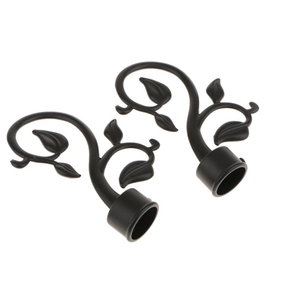 Axioma 2Pcs Curtain Rod Ends Drapery Pole Head for Dia. 28mm Rod Leaf#Black LeafBlack