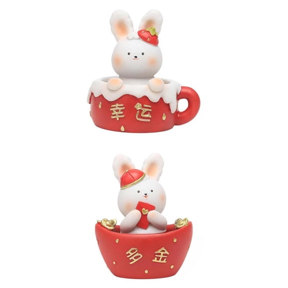 Axioma 2Pieces Chinese Animal Rabbit Statue Figurines Spring Festival Table Centerpiece Style A