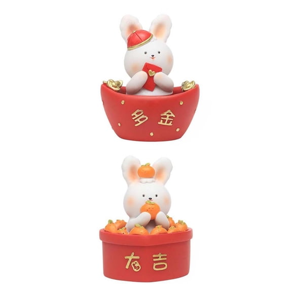 Axioma 2Pieces Chinese Animal Rabbit Statue Figurines Spring Festival Table Centerpiece Style C