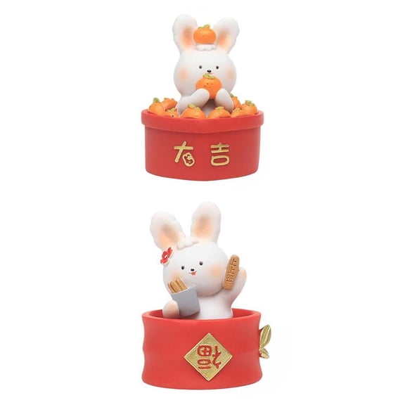 Axioma 2Pieces Chinese Animal Rabbit Statue Figurines Spring Festival Table Centerpiece Style E