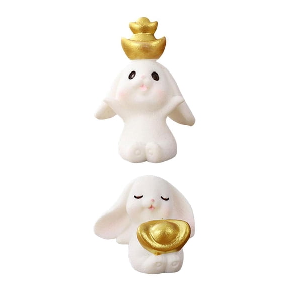 Axioma 2Pieces Chinese Style Rabbit Statue Small Bunny Figurine Sculpture for Table New Style D