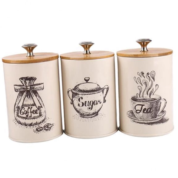 Axioma 2X 3-pack Retro Tea Coffee Sugar Canister Kitchen Storage Jar Pot Iron w/ Lids