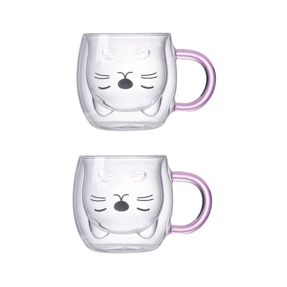 Axioma 2X Cat Shape Double Wall Glass Drinking Mugs Tea Coffee Cup for Ice Te Latte