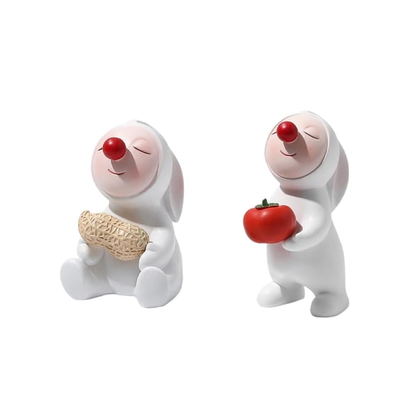 Axioma 2pcs Bunny Figurines Red Nose Rabbit Statues for Home Easter Decoration