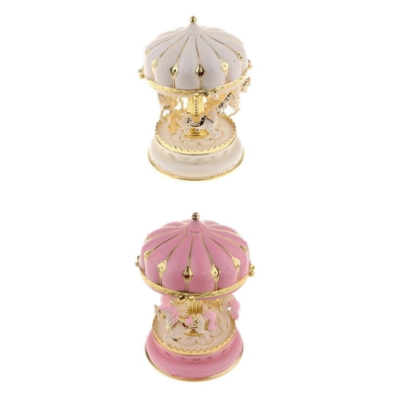 Axioma 2pcs Classic Carousel Horses Rotating Craft Clockwork Music Box Kid Children