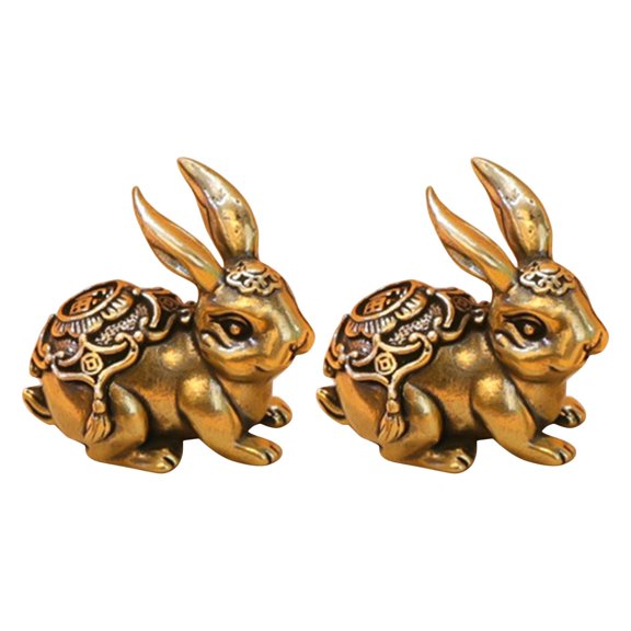Axioma 2x Brass Miniature Rabbit Statue Party Supplies for Desktop Bedroom Decor