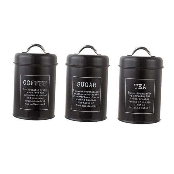 Axioma 3 Piece Food Storage Container, Kitchen Hermetic Jars Set for Coffee, Tea, Sugar A Black
