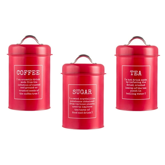 Axioma 3 Piece Food Storage Container, Kitchen Hermetic Jars Set for Coffee, Tea, Sugar A Red
