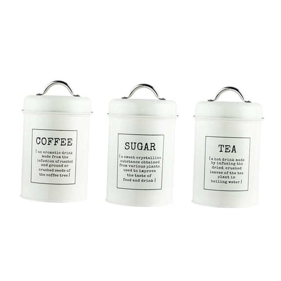 Axioma 3 Piece Food Storage Container, Kitchen Hermetic Jars Set for Coffee, Tea, Sugar A White