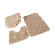 Axioma 3 Piece Non Slip Bathroom Rug Set Bath Mat Toilet Lid Cover Contour Rug Washable Light Brown