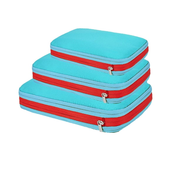 Axioma 3 Pieces Compression Packing Cubes Waterproof Double Zippers Storage Bags Double Light Blue