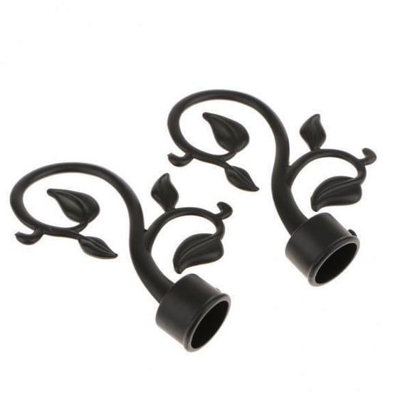Axioma 3x 2Pcs Elegant Design 28mm Diameter Drapery Curtain Rod End S Finials Head - Leaf#Black