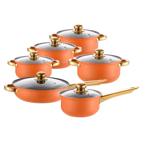 Axioma 6Pcs Stainless Steel Cookware Set with Glass Lids for Professional Stovetops Orange