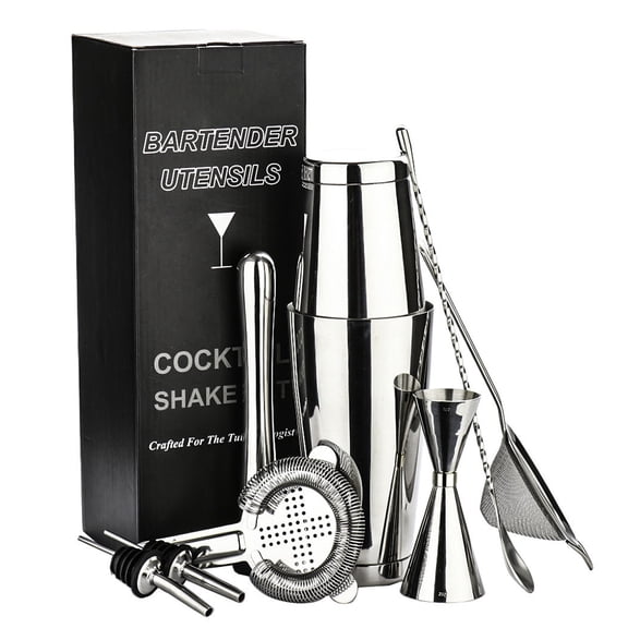 Axioma 8pcs Cocktail Shaker Bar Set Stainless Steel Bartender Tools Kit 18/25 oz Silver
