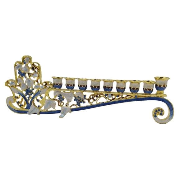 Axioma 9 Branches Menorah Candlestick Holder Crystal Rhinestones Bejeweled Hand Painted