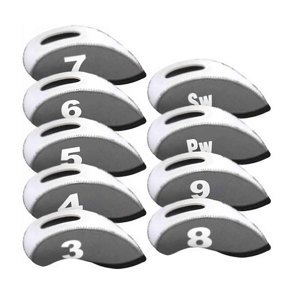 Axioma 9 Pieces Golf Iron Headcovers Golf Iron Covers 3,4,5,6,7,8,9,S,P Protective Golf Gray White