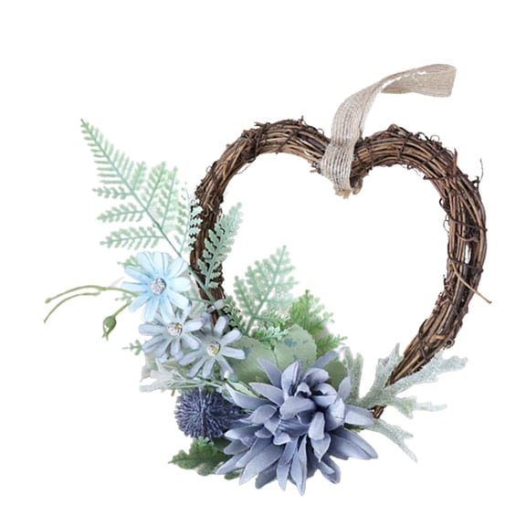 Axioma Artificial Heart Shaped Wreath Garland Rattan Wall Hanging Welcome Spring Wreath Blue