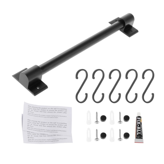Axioma Black Kitchen Rail Rack Wall Mount Utensils Pan Hanger with Hooks and Screws 5 Hooks 30cm