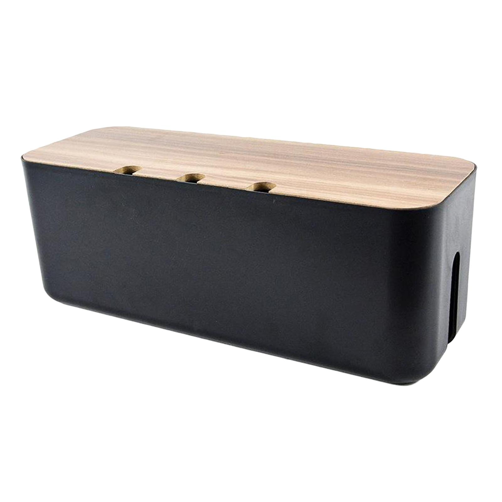 Axioma Cable Management Box, 11x4x4.5", Wooden Lid, Cord Organizer for Home/Office/Kitchen Black