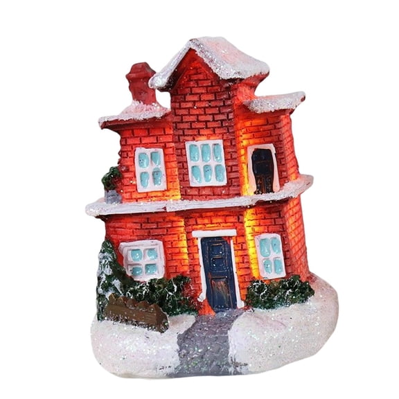 Axioma Christmas Scene Village Houses Figurine Collectible Creative Sculptures Landscape Building Party Favors for Desk Living Room Sill Decoration , Red