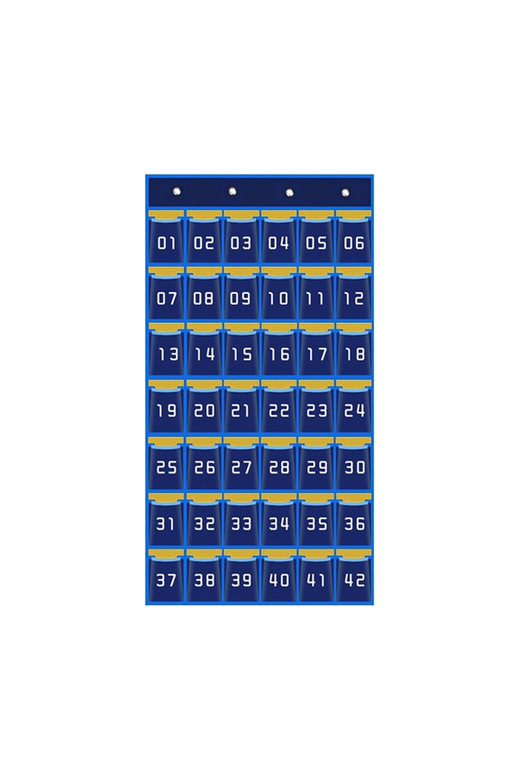 Classroom Pocket Chart Card Pocket Organizer Durable with Number for Cell Phones 42 Pockets Blue