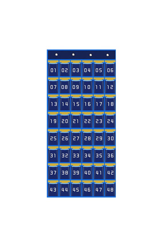 Classroom Pocket Chart Card Pocket Organizer Durable with Number for Cell Phones Blue 48 Pockets